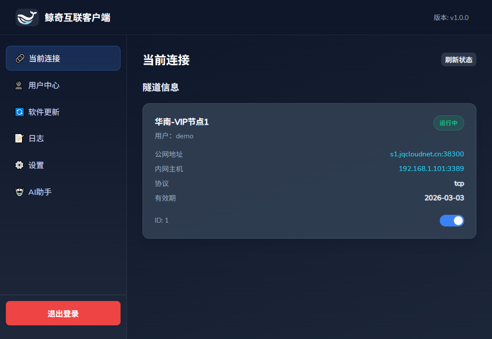 粘贴连接信息并登录
